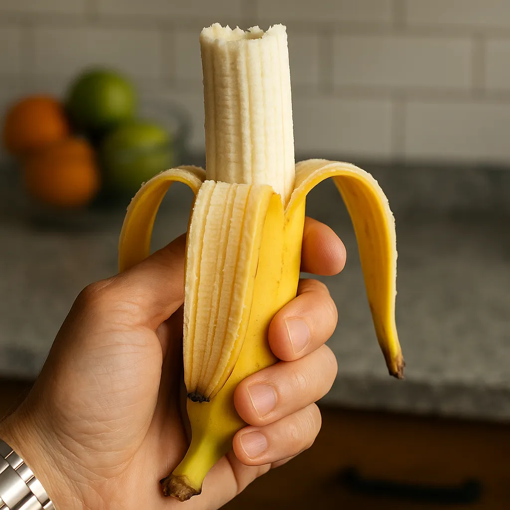 Et tæt på-billede af en banan fra Shutterstock, egnet som billedbeskrivelse til en artikel om bananer.