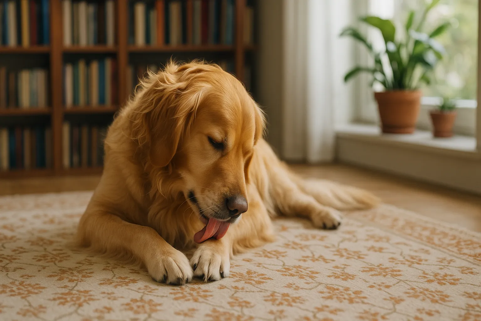 Nært billede af en hundepote med tydelige trædepuder og pels i varme, naturlige farver; passer som beskrivelse for en artikel om hundepoter. Søgeord: Hundepoter, hund, poter.