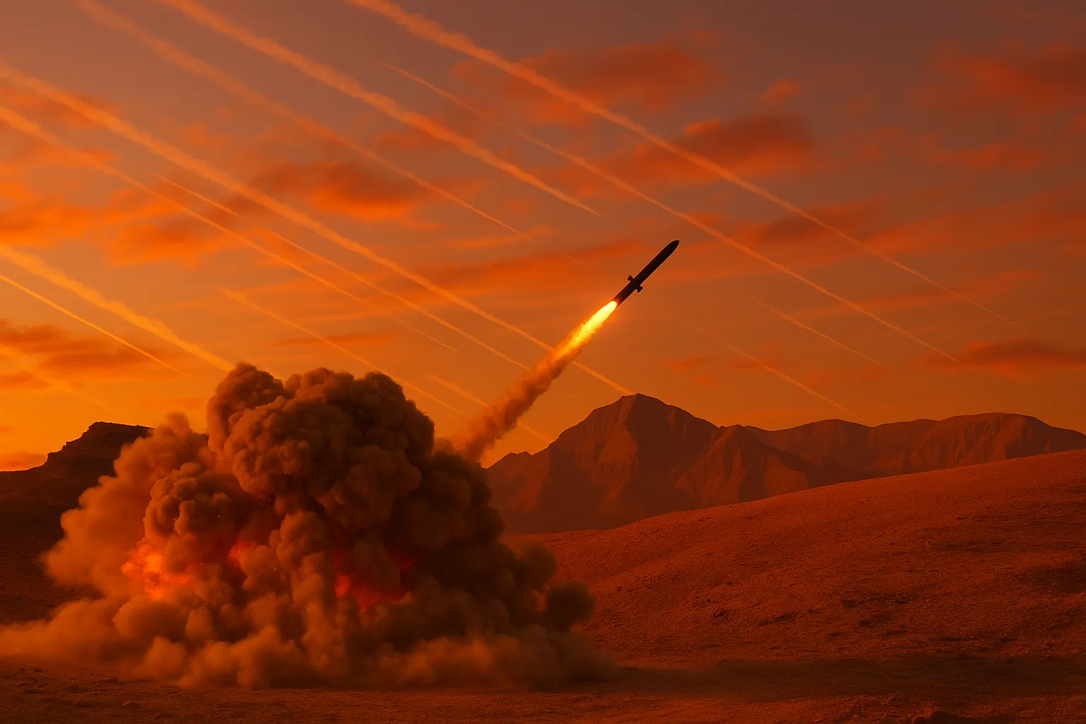 Uden caption: et nyhedsbillede relateret til Iran og et missilangreb; det præcise motiv er ukendt uden yderligere billedtekst.