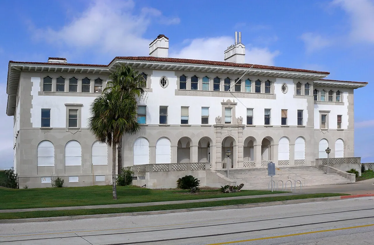 Billedet viser Galveston-områdets historiske immigrationsstationer, som fungerede som port of entry for mange immigranter til Texas og det sydvestlige USA. Anlægget blev senere ombygget og anvendt til andre formål.