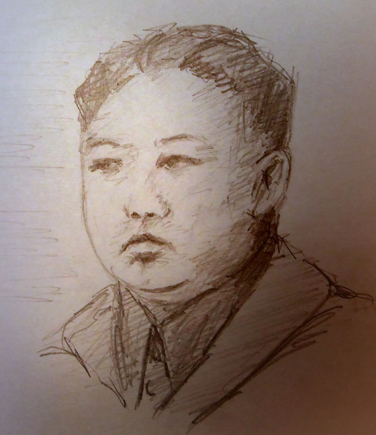 En skitse af Nordkoreas leder Kim Jong-un.