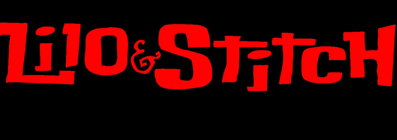 Det officielle wordmark-logo for den animerede serie Lilo & Stitch: The Series vist på Disney+. Logoet har en tan surfboard-baggrund, en grøn “swoosh” med hvid tropisk blomsterornamentik og teksten “The Series” i mindre skrift.