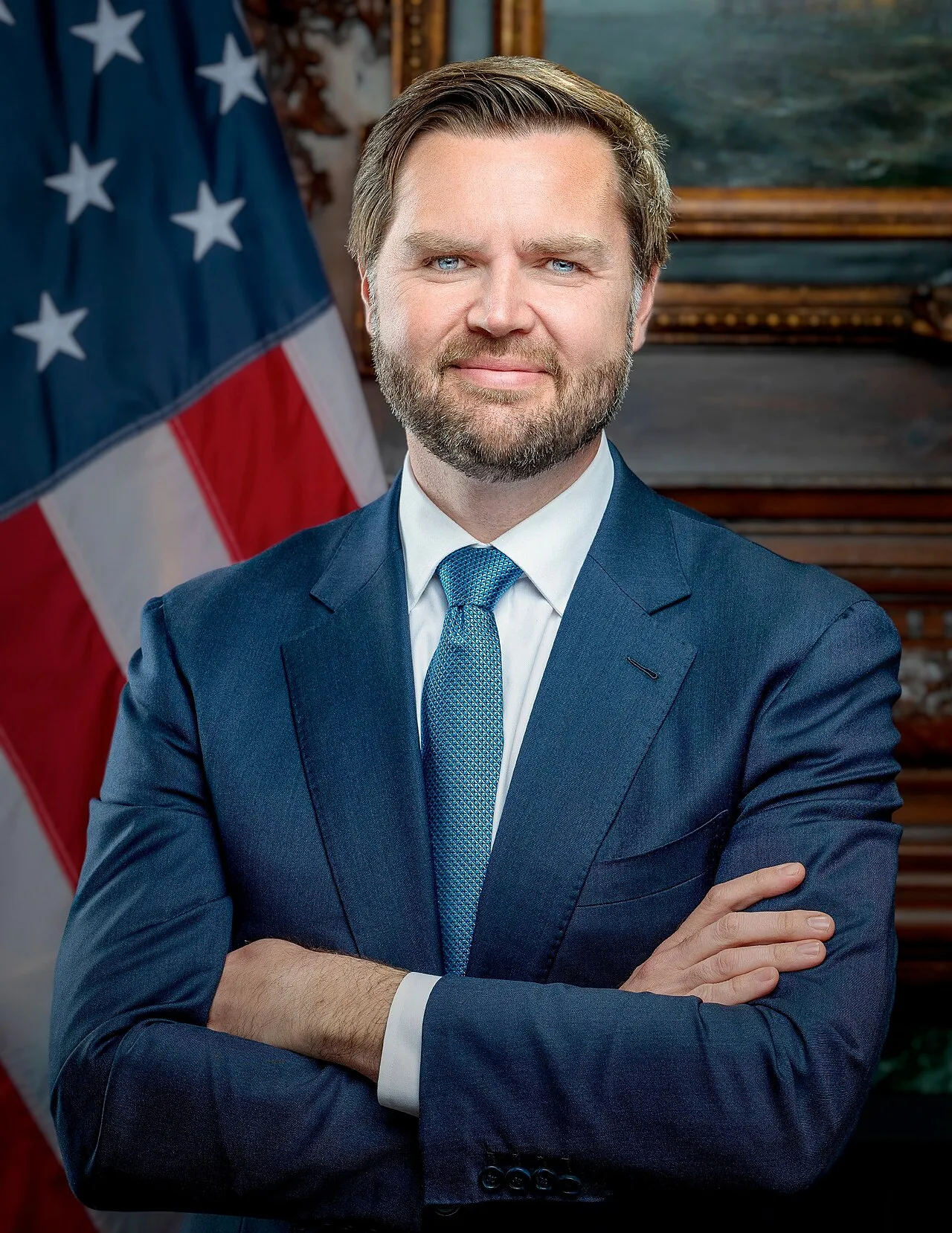 Officielt portræt af JD Vance fra januar 2025. Billedet er taget som et formelt, offentligt vicepræsidentportræt.