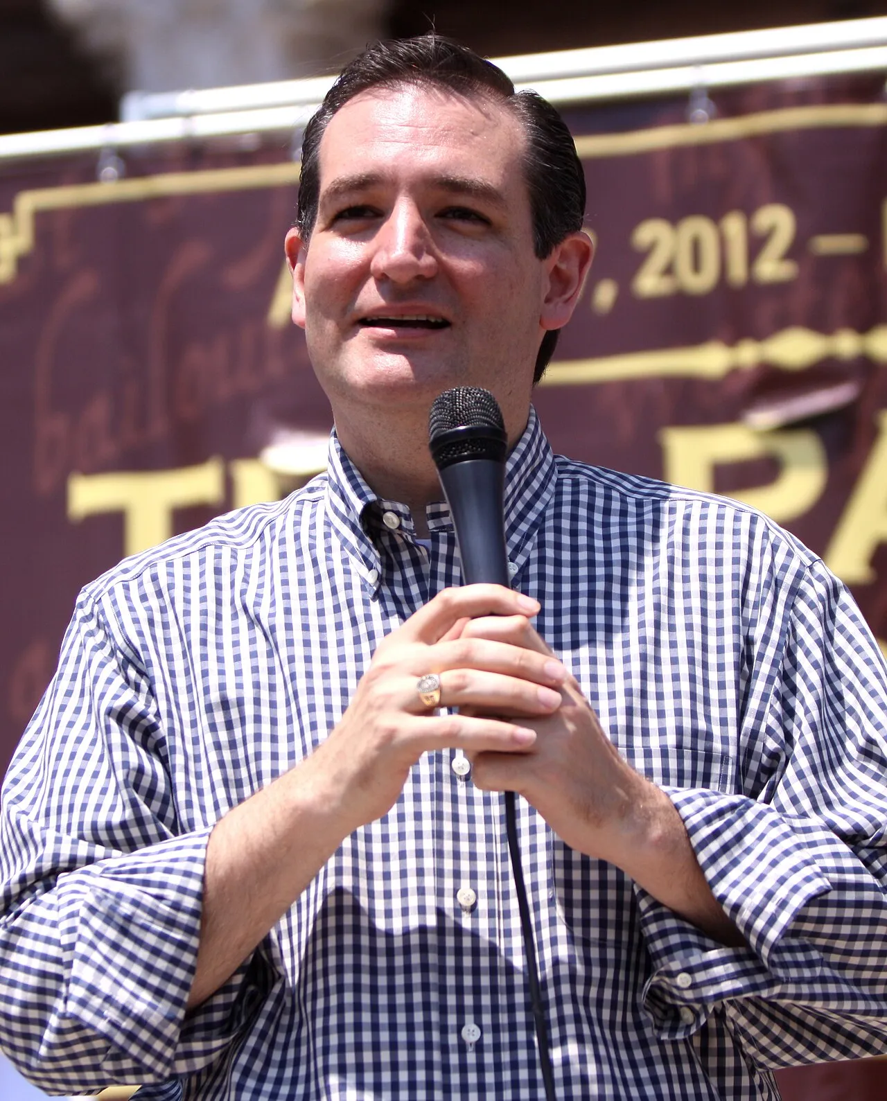 Ted Cruz taler ved et Tea Party Express-rally i Austin, Texas. Billedet fanger ham i en aktiv talerstund.
